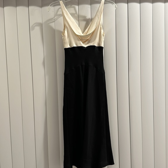 100% SILK dress w/ drape neck and drape back, Size Petite 2, Like New, cream top - Picture 4 of 9